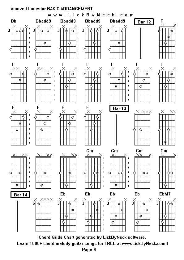 Chord Grids Chart of chord melody fingerstyle guitar song-Amazed-Lonestar-BASIC ARRANGEMENT,generated by LickByNeck software.